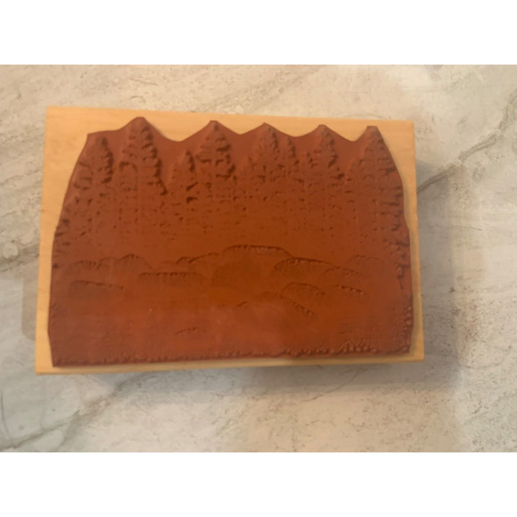 Rubber Stamp large Rocks Boulders with Pine Trees Wood Mounted Stampscapes 1996 - Picture 5 of 5